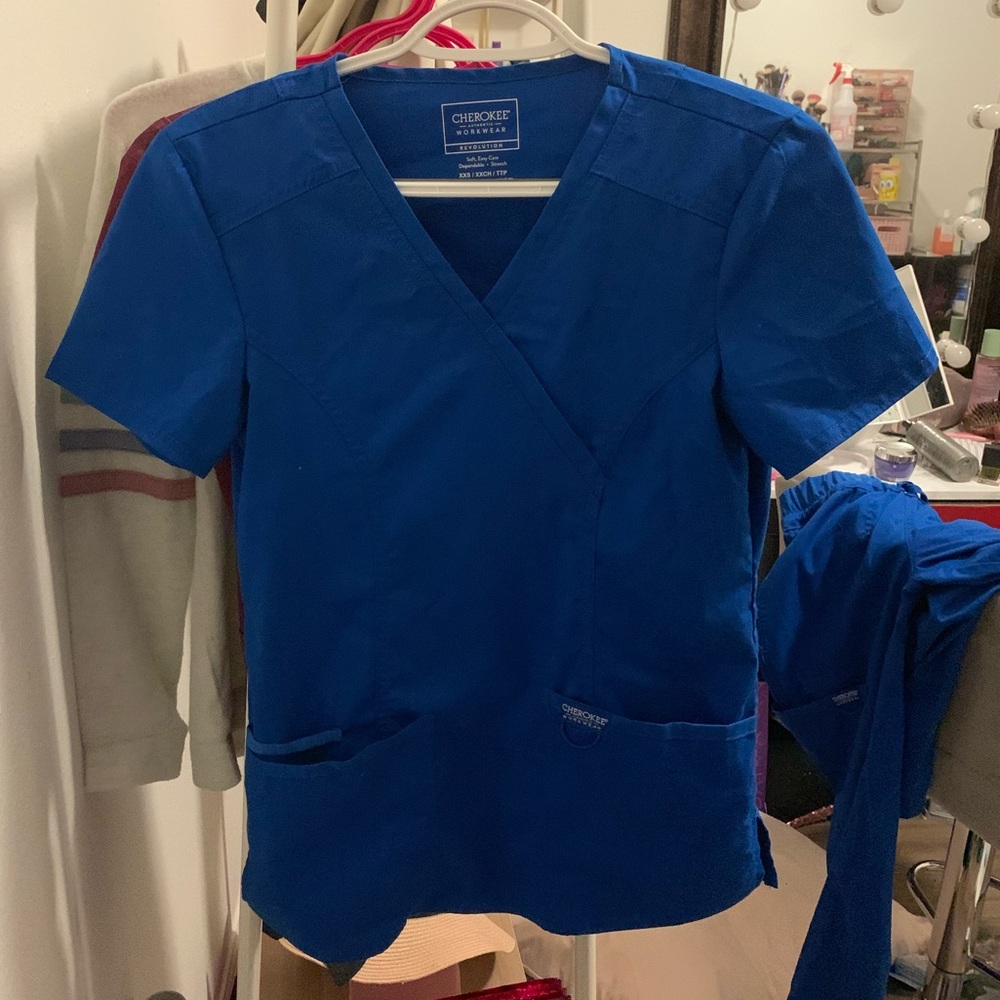 Cherokee scrub top XXS royal blue